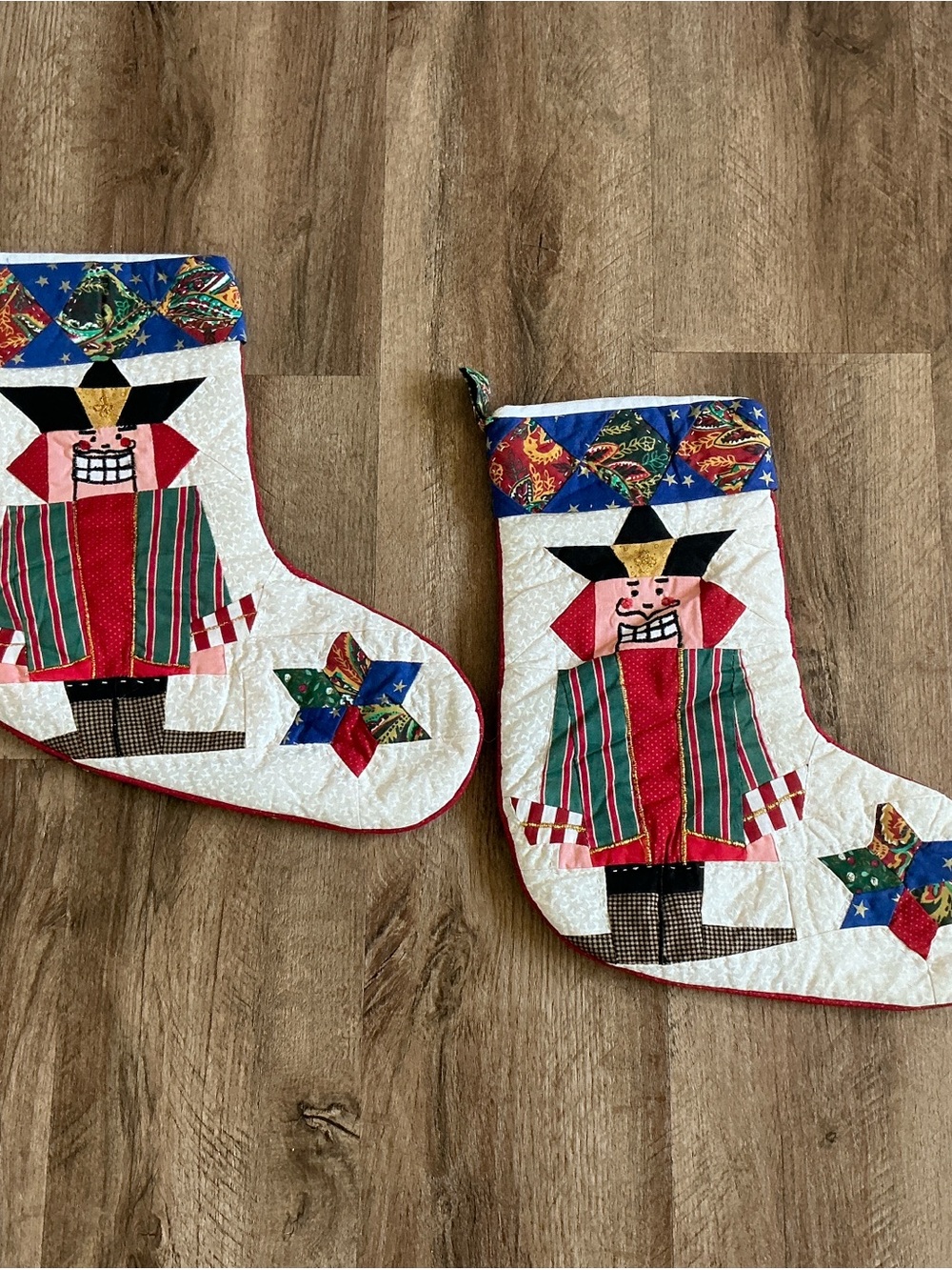 Vintage Christmas Stocking Lot of 2 Stockings Patchwork 70/80’s Style Nutcracker